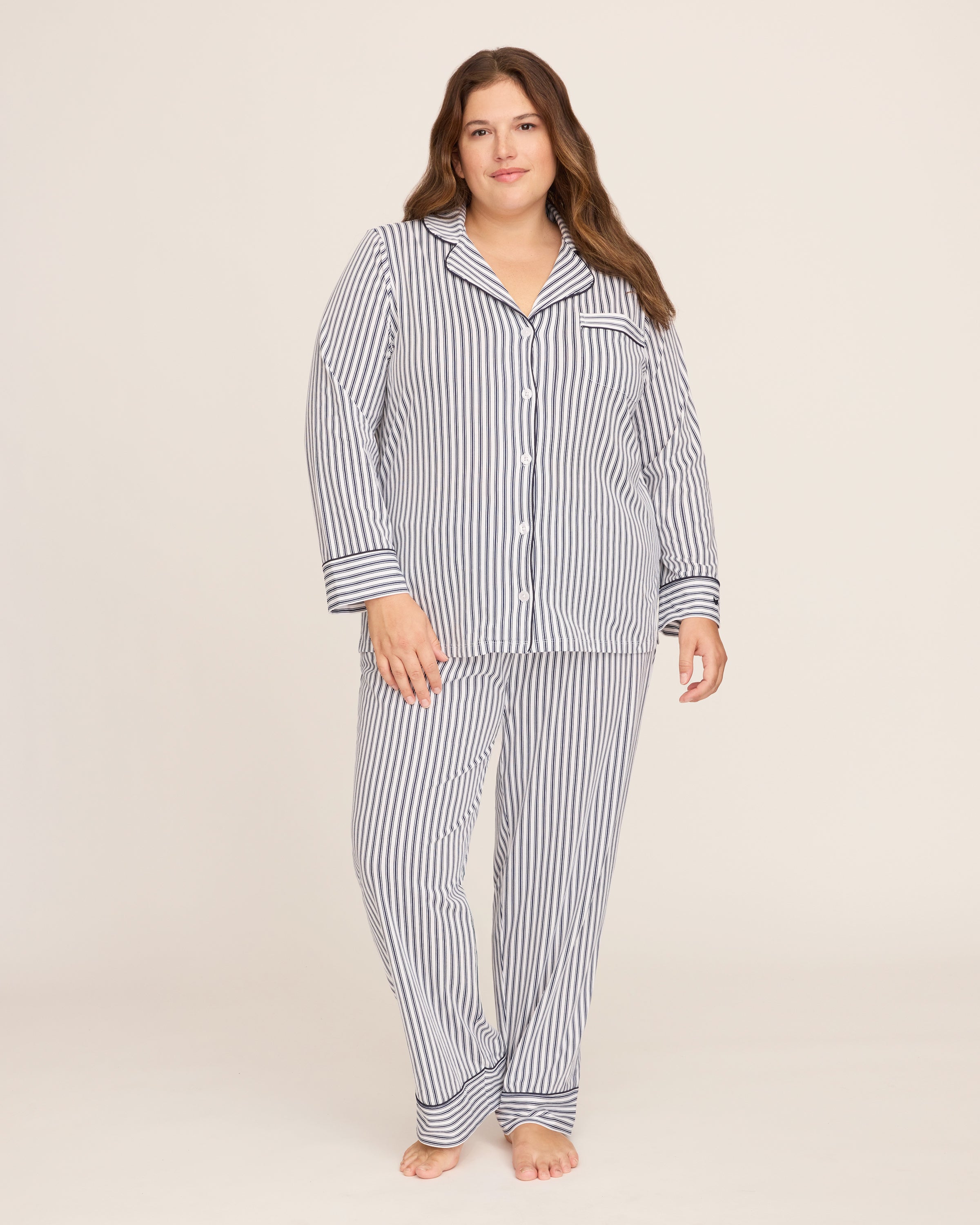 Women's Pima Pajama Set in Navy French Ticking