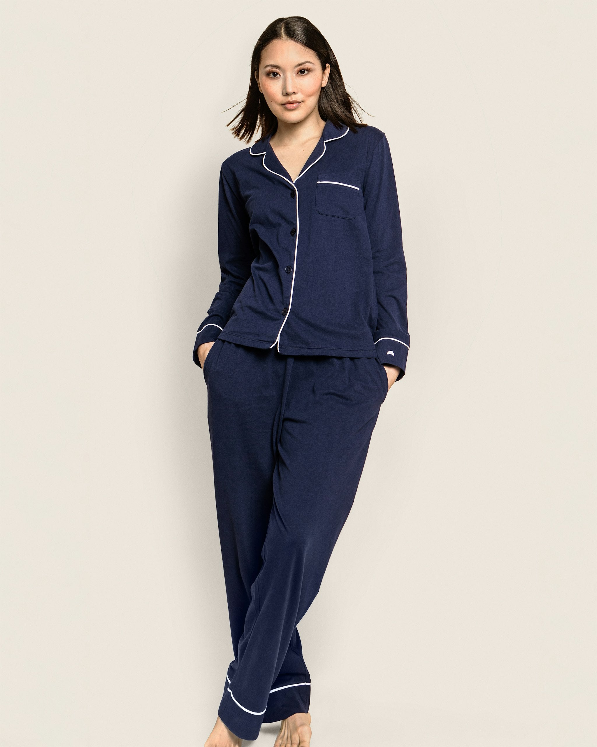 Women's Pima Pajama Set in Navy in Navy#Color_Navy