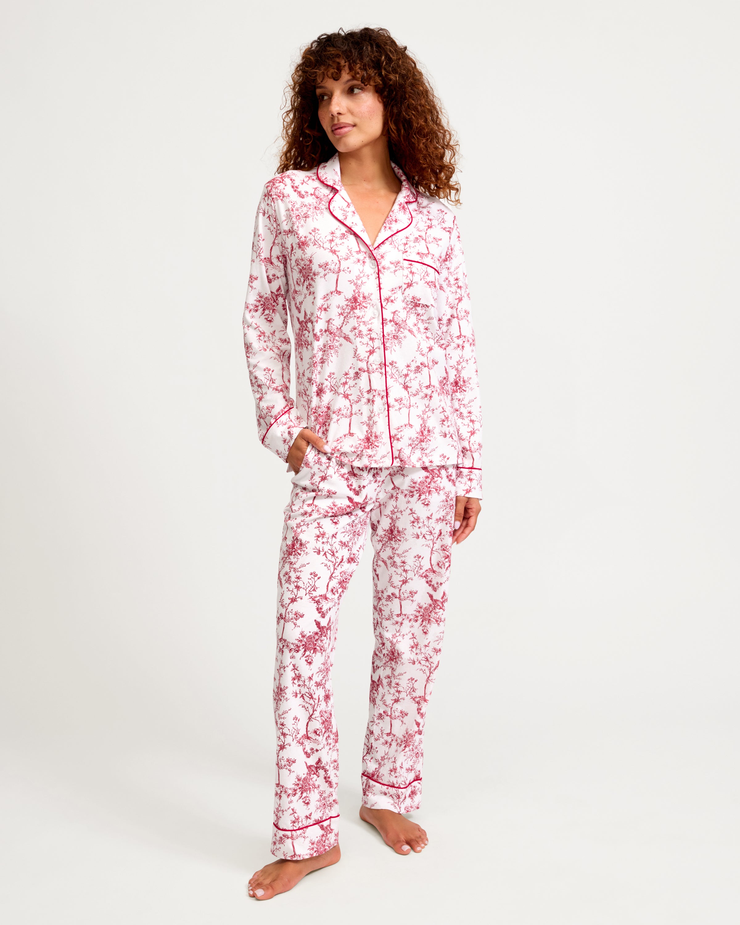 Women's Pima Pajama Set in Red Timeless Toile