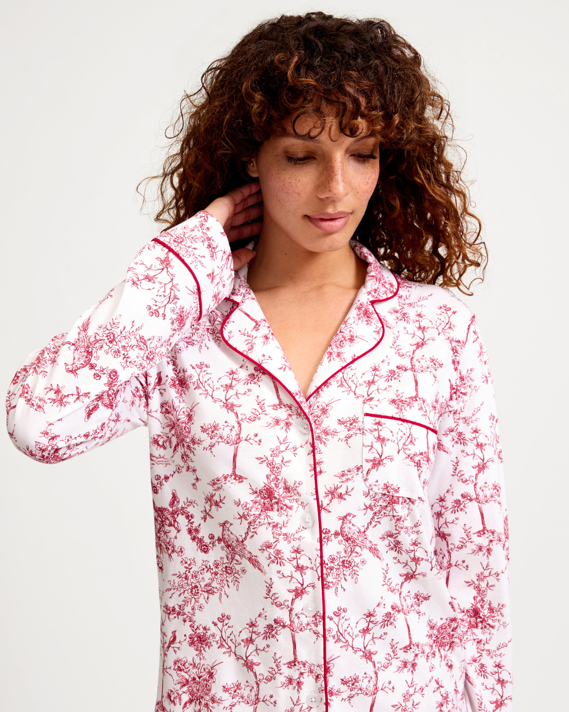 Women's Pima Pajama Set in Red Timeless Toile