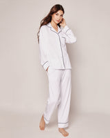Luxe Pima White Pajama Set with Navy Piping