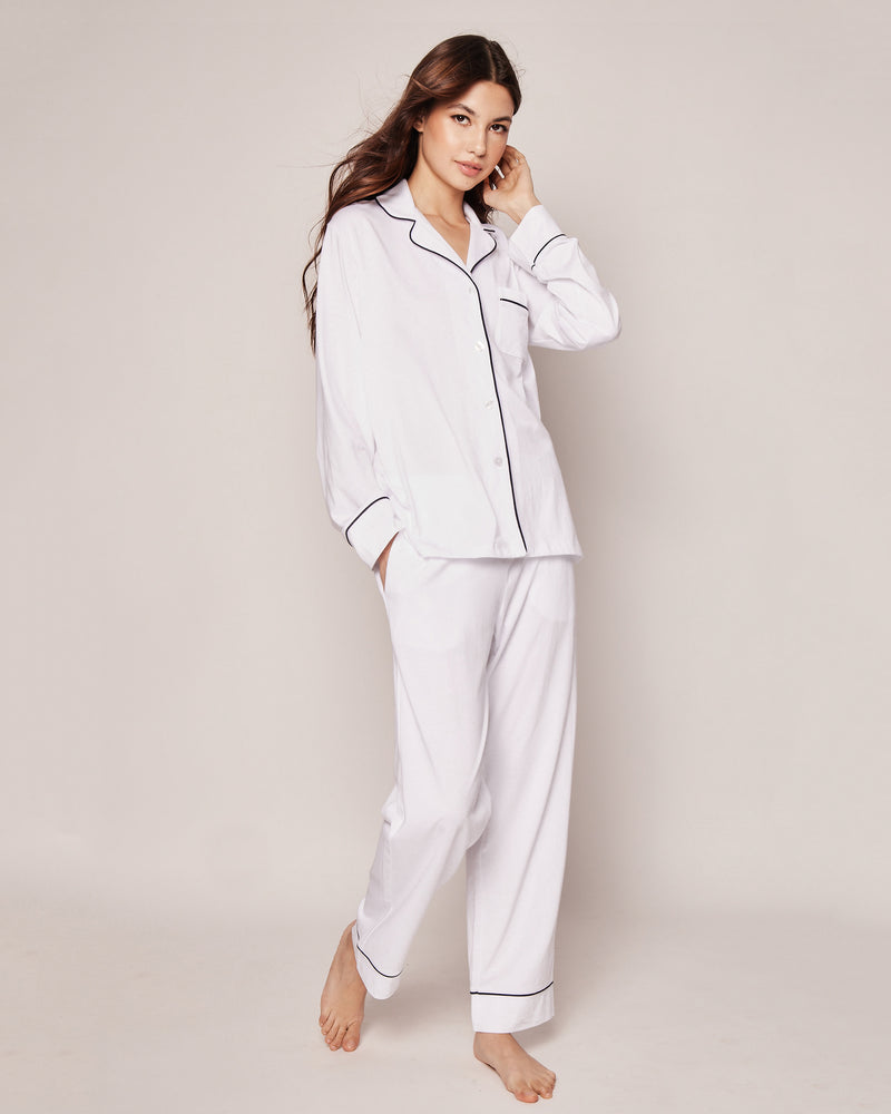 Luxe Pima White Pajama Set with Navy Piping