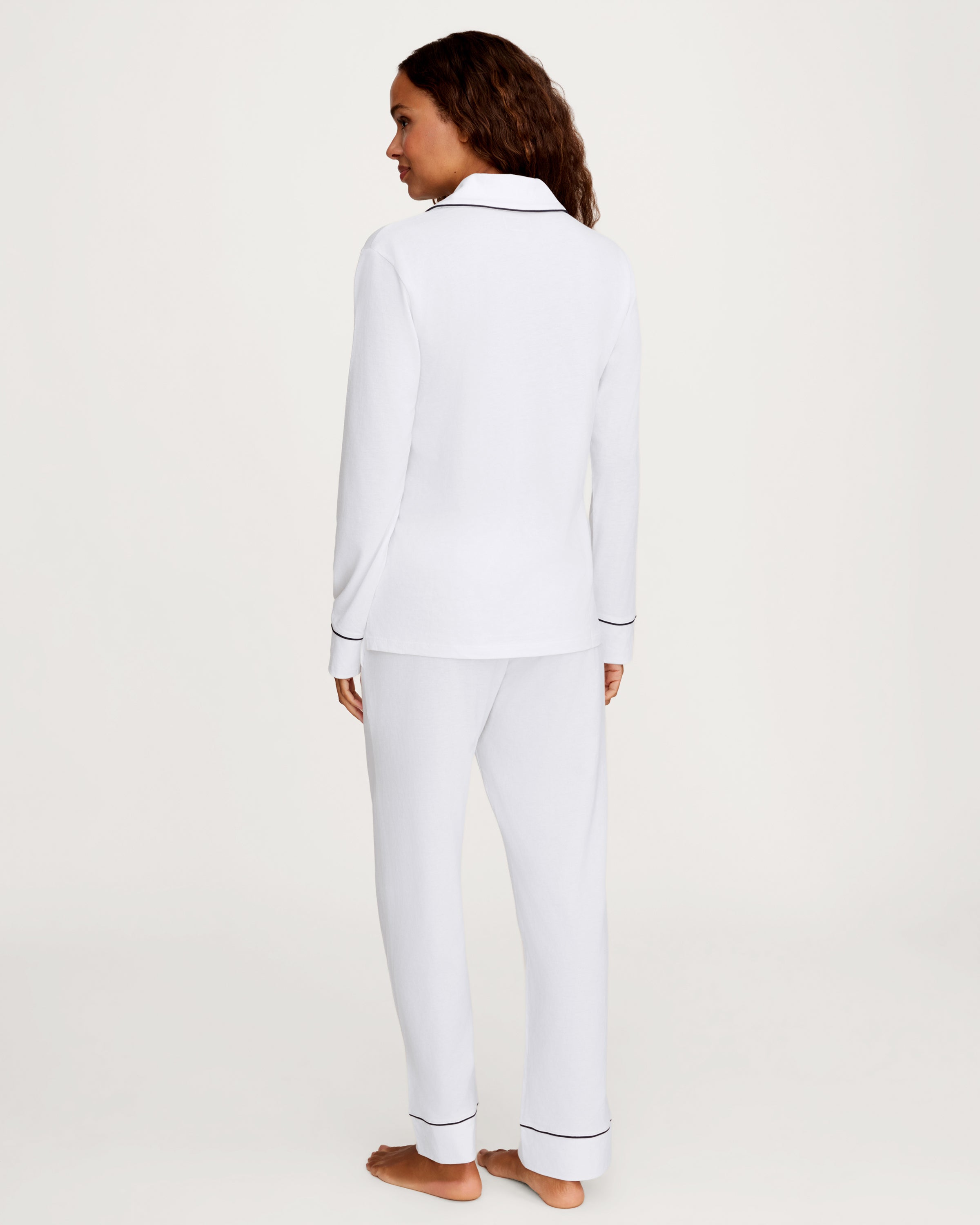 Women's Pima Pajama Set in White with Yacht Club Embroidery