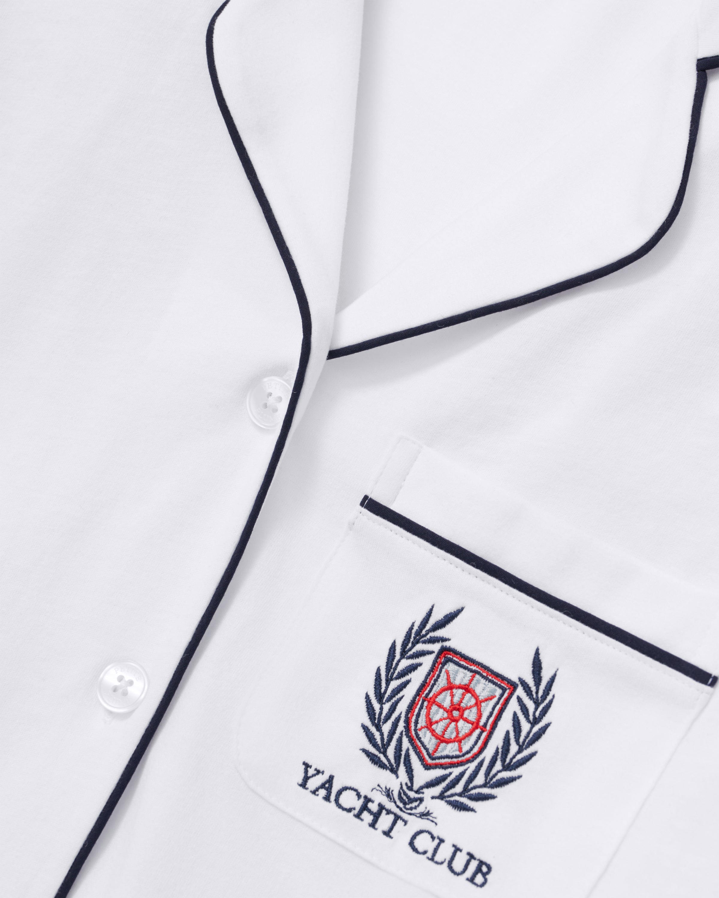 Women's Pima Pajama Set in White with Yacht Club Embroidery