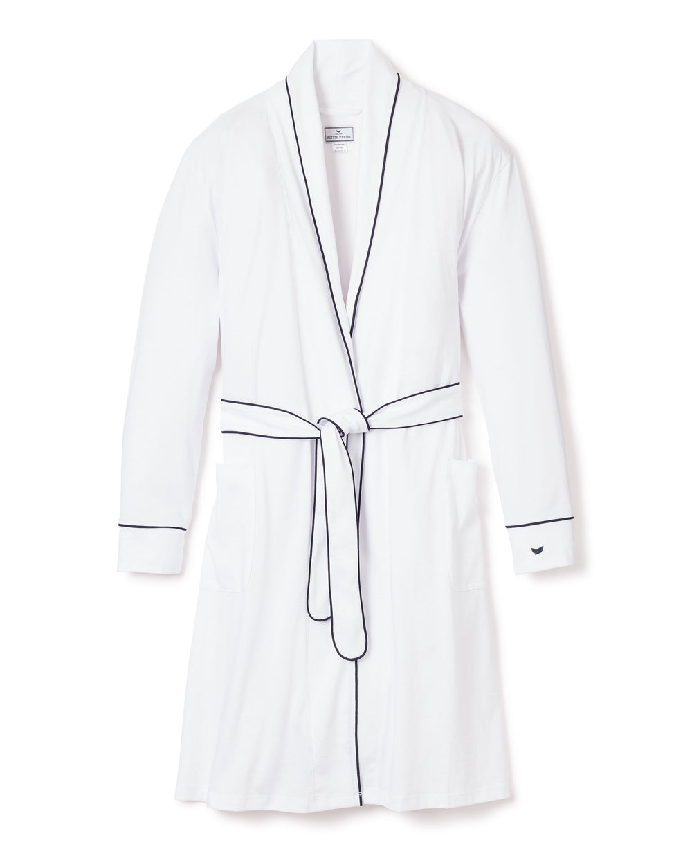 Luxe Pima Men's White with Navy Piping Robe | Petite Plume