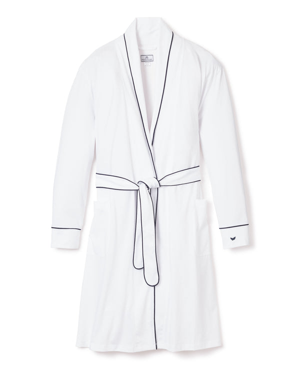 Women's Pima Robe in White with Navy Piping