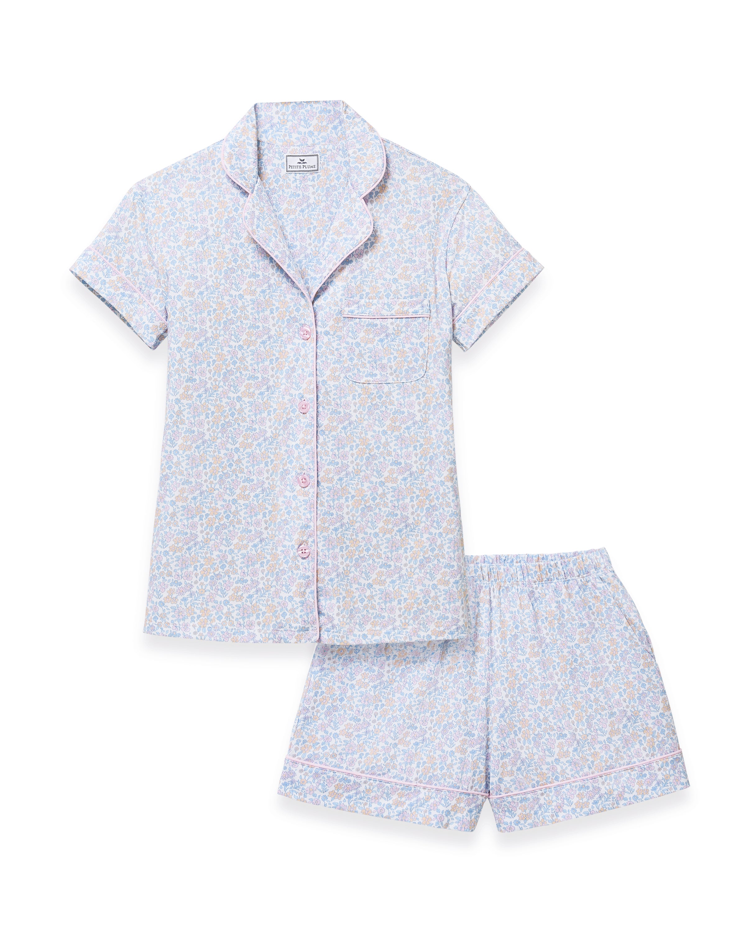Women's Lightweight Pima Short Sleeve Short Set in Fleur Blanche