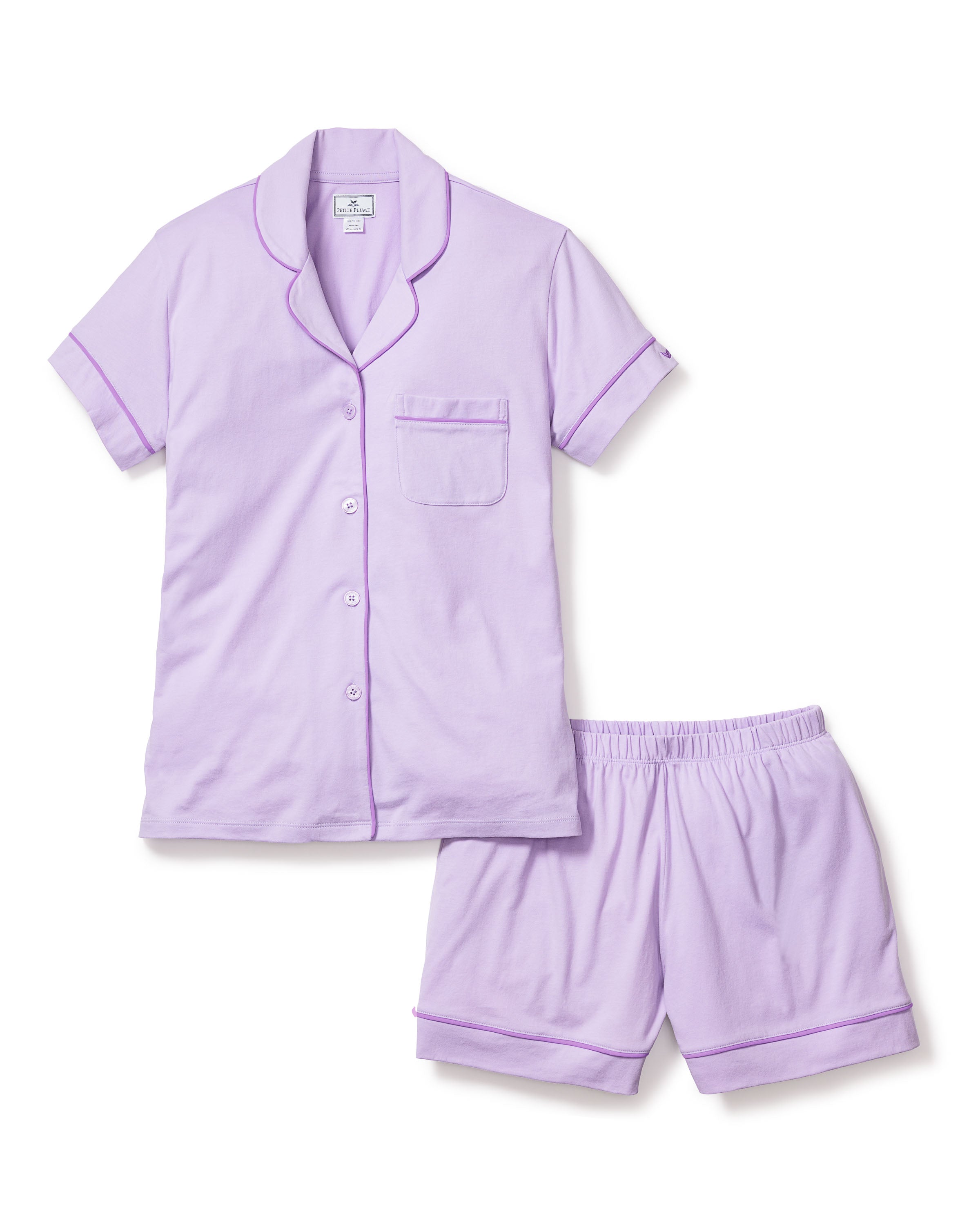 Women's Pima Short Sleeve Short Set in Peach Fuzz in Lavender#Color_Lavender