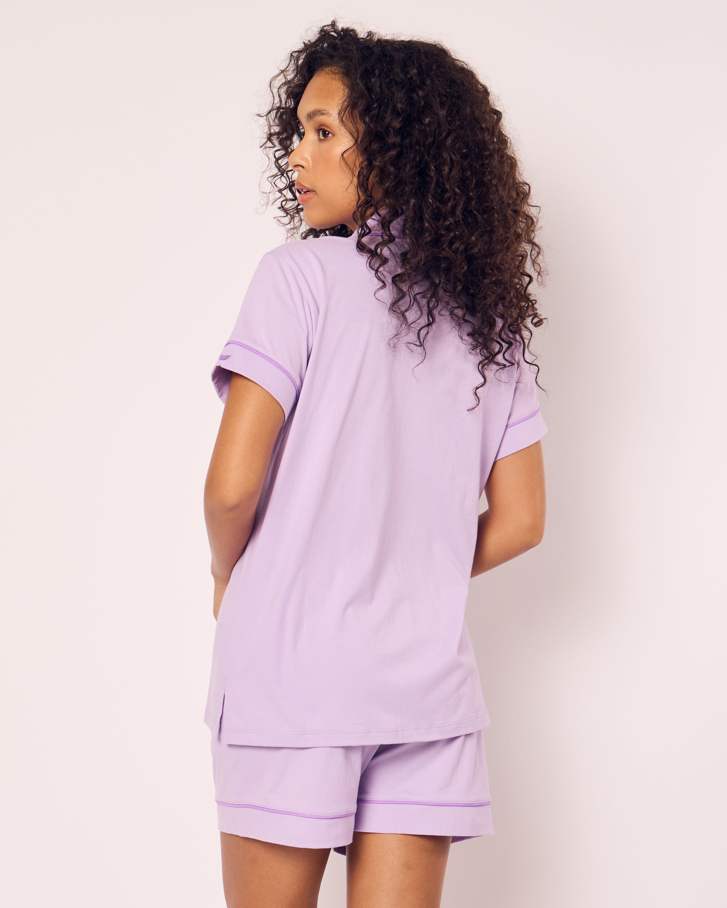 Women's Pima Short Sleeve Short Set in Peach Fuzz in Lavender#Color_Lavender