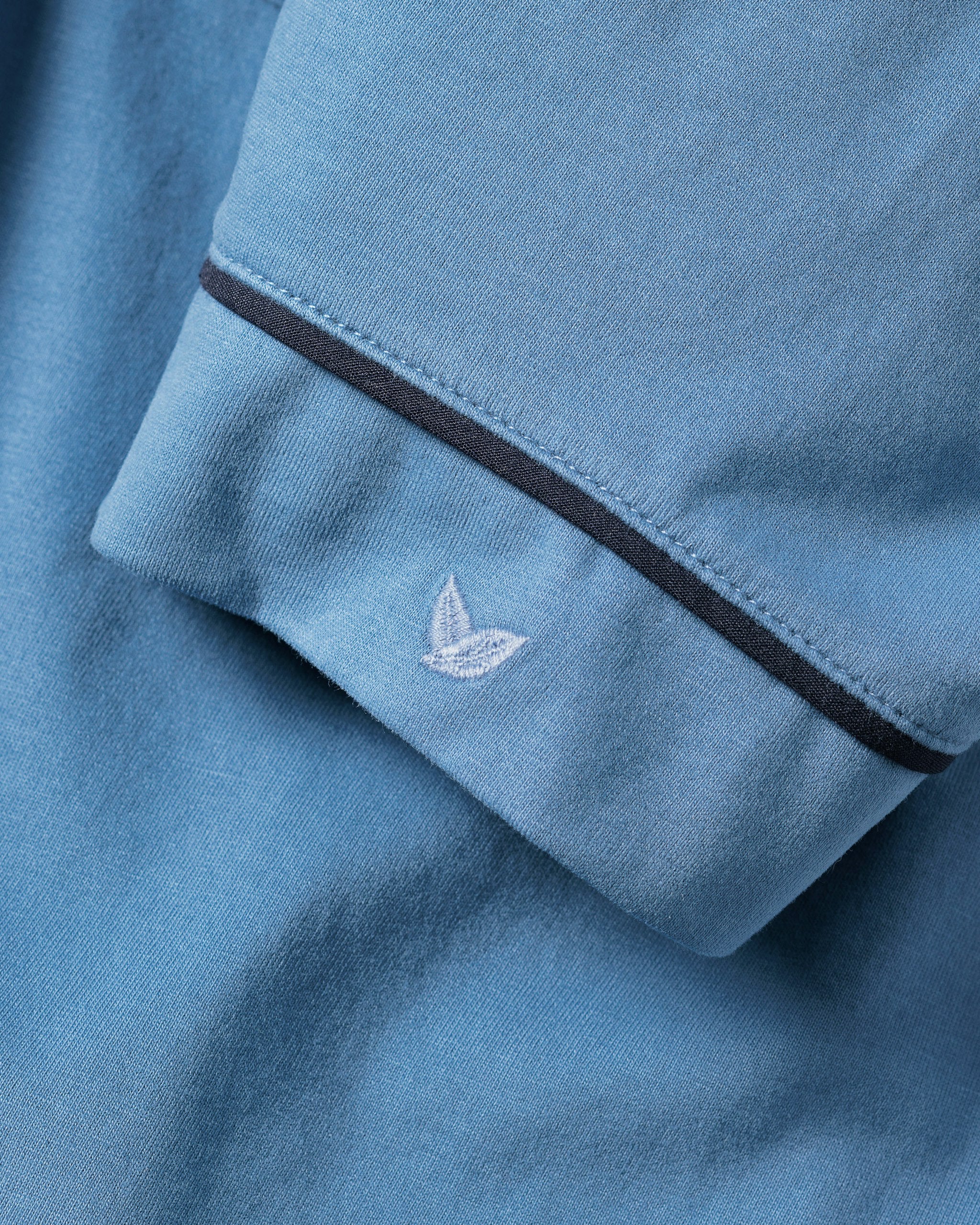 Women's Pima Short Sleeve Short Set in White with Navy Piping in Mystique Blue#Color_Mystique Blue