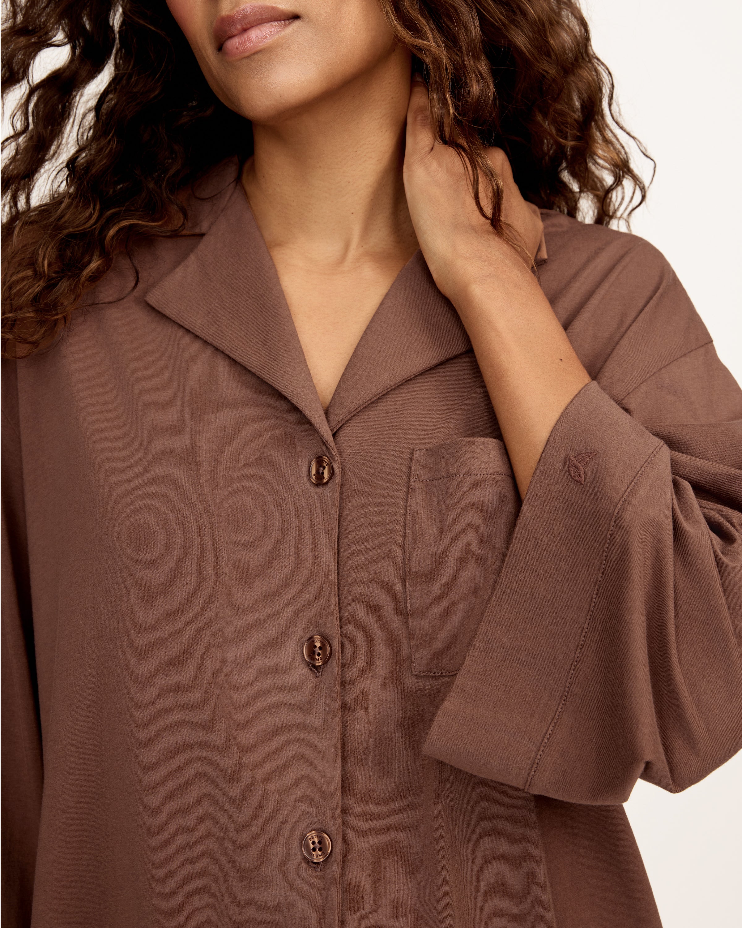 The Olivia Wide Leg Lightweight Pima Pajama Set in Chocolate Brown