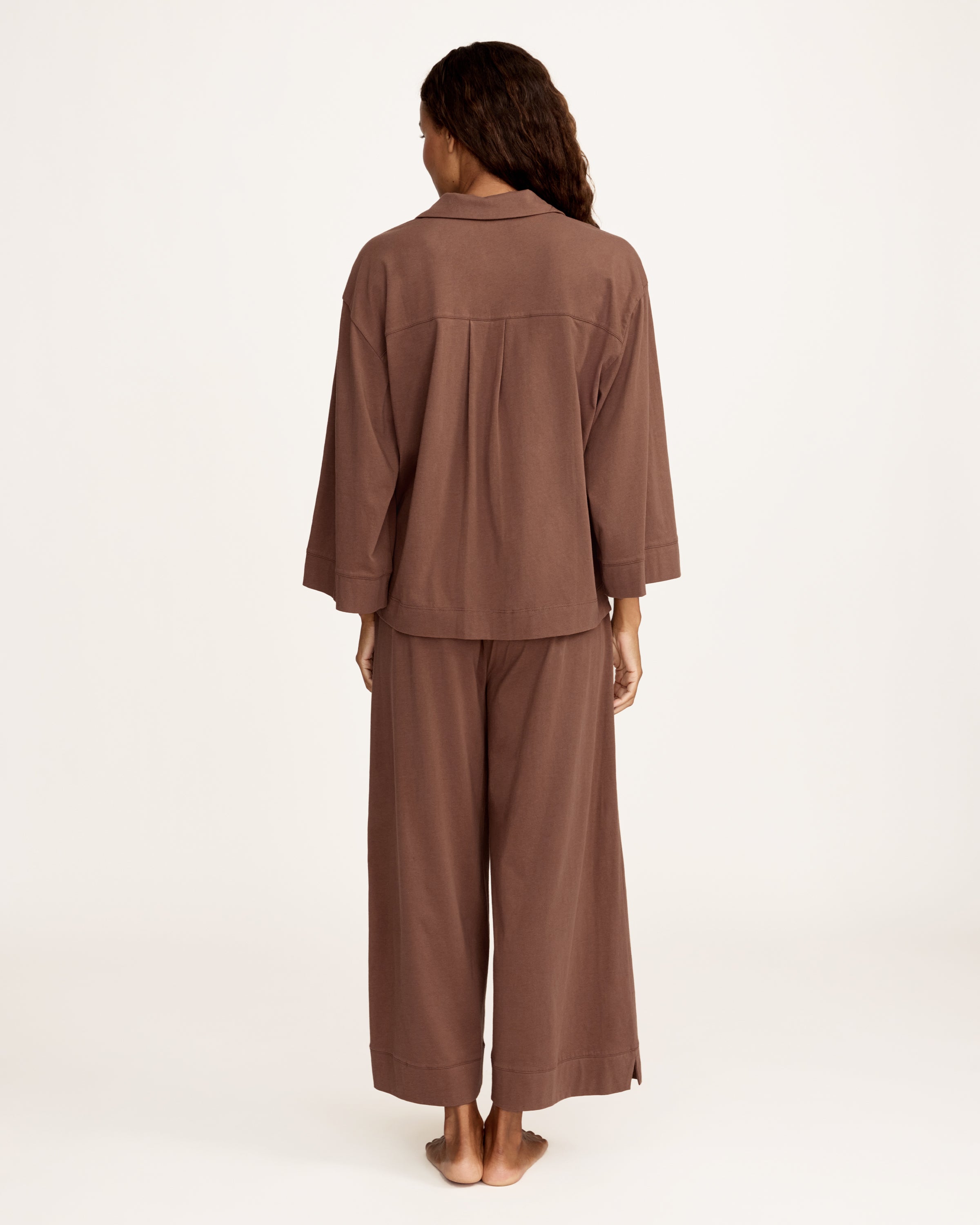 The Olivia Wide Leg Lightweight Pima Pajama Set in Chocolate Brown