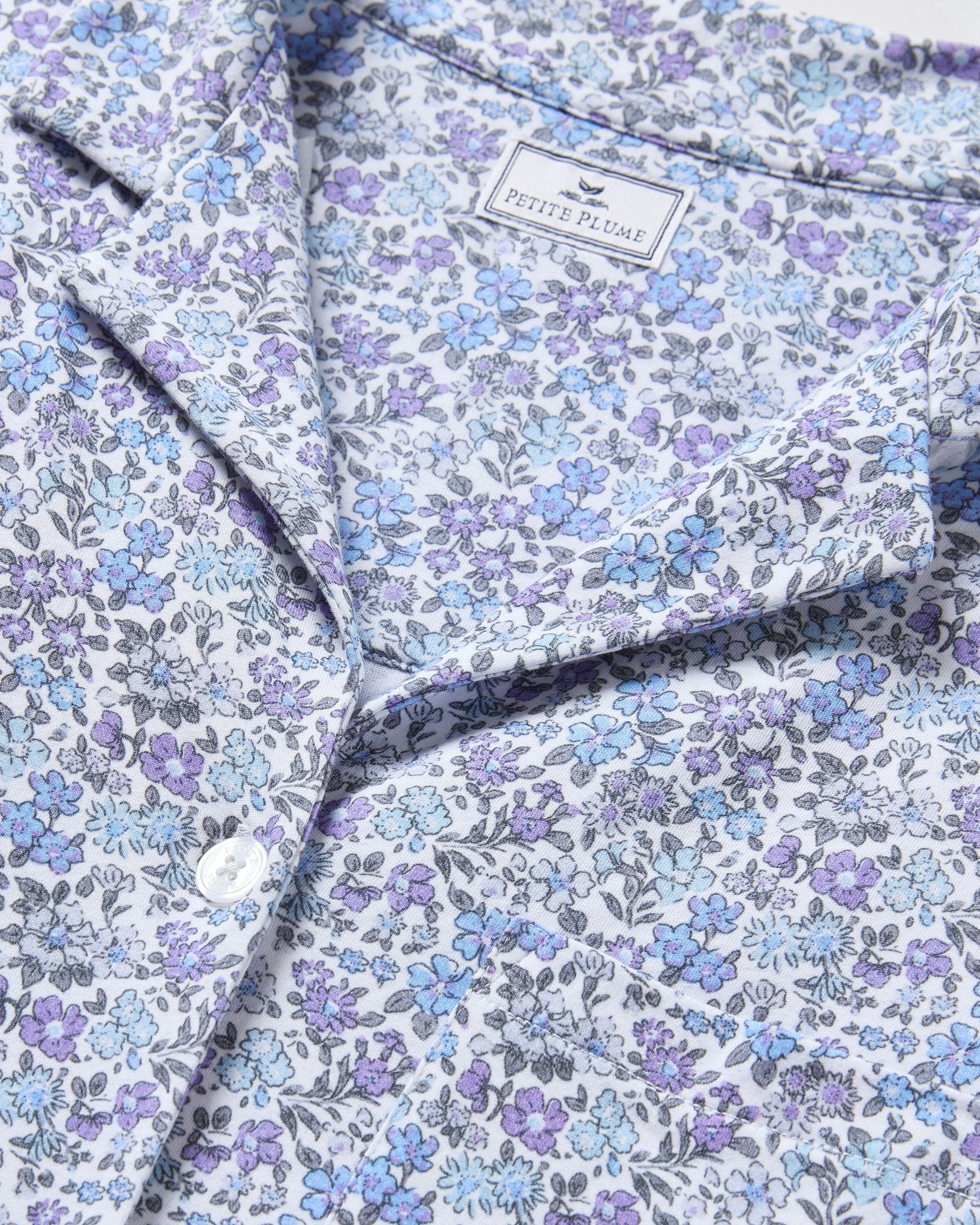 The Olivia Wide Leg Pima Pajama Set in White in Fleur D'Azur#Color_Fleur D'Azur