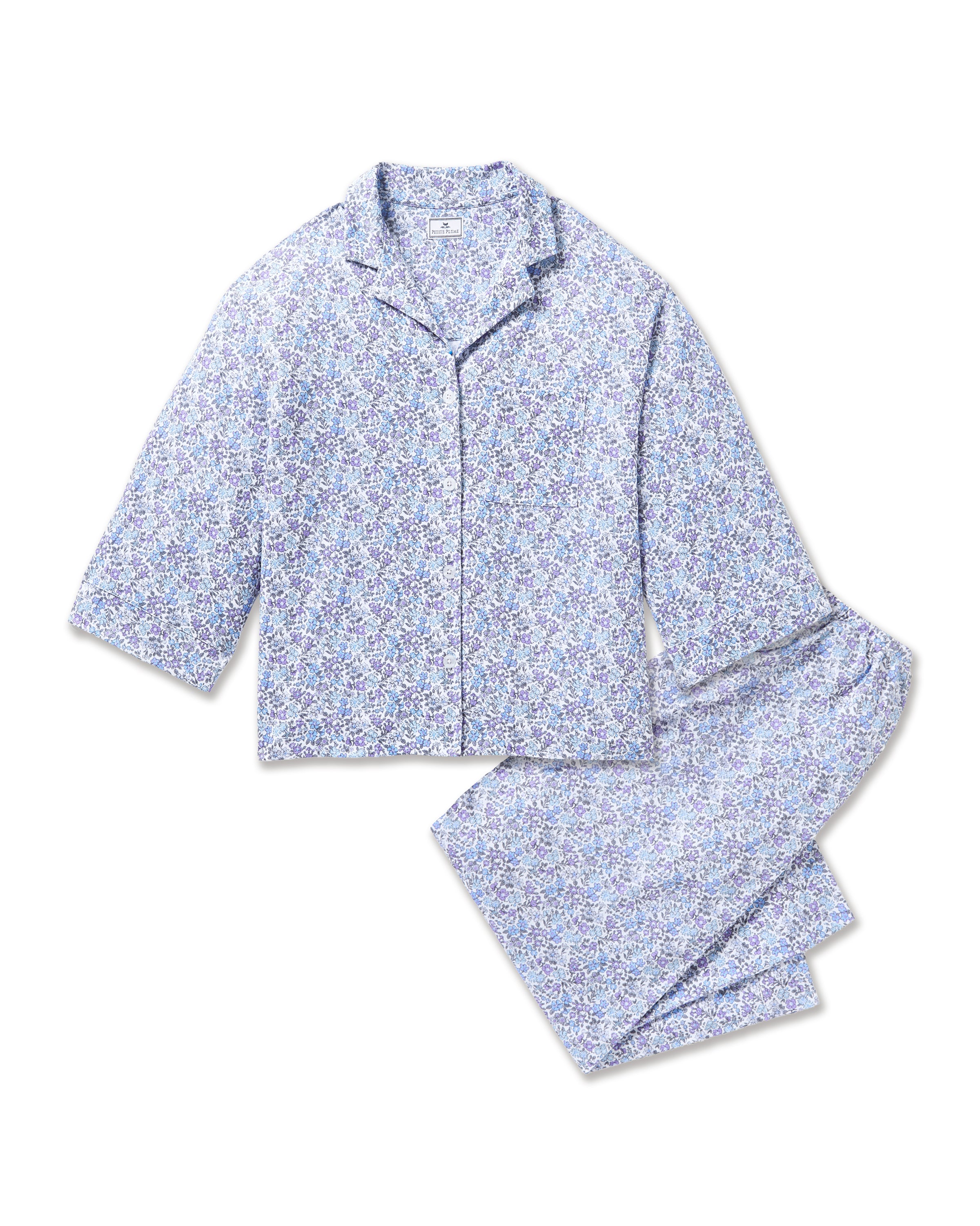 The Olivia Wide Leg Pima Pajama Set in Fleur d'Azur