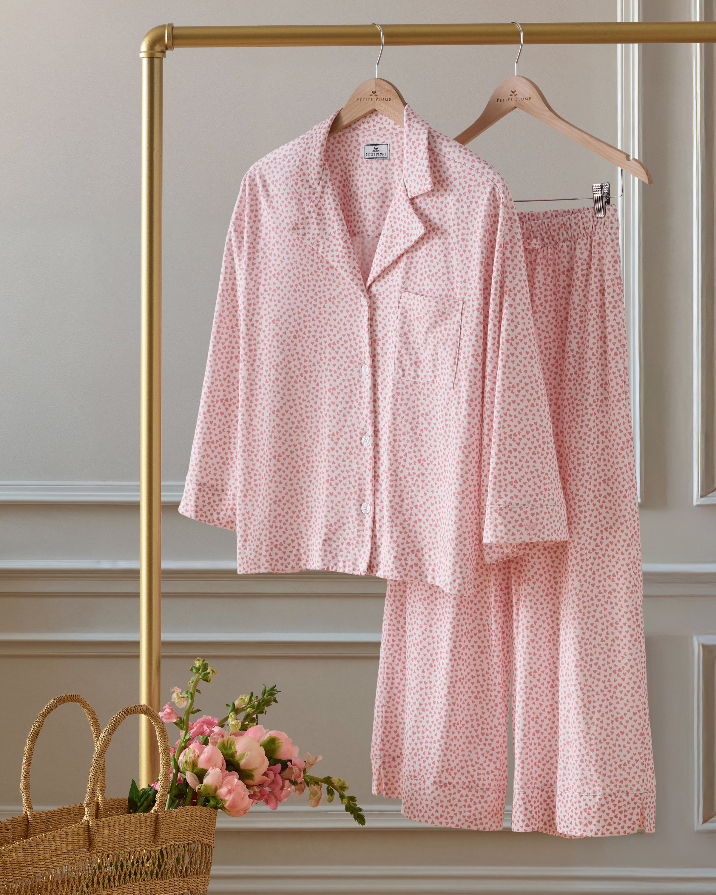 The Olivia Wide Leg Pima Pajama Set in Sweethearts