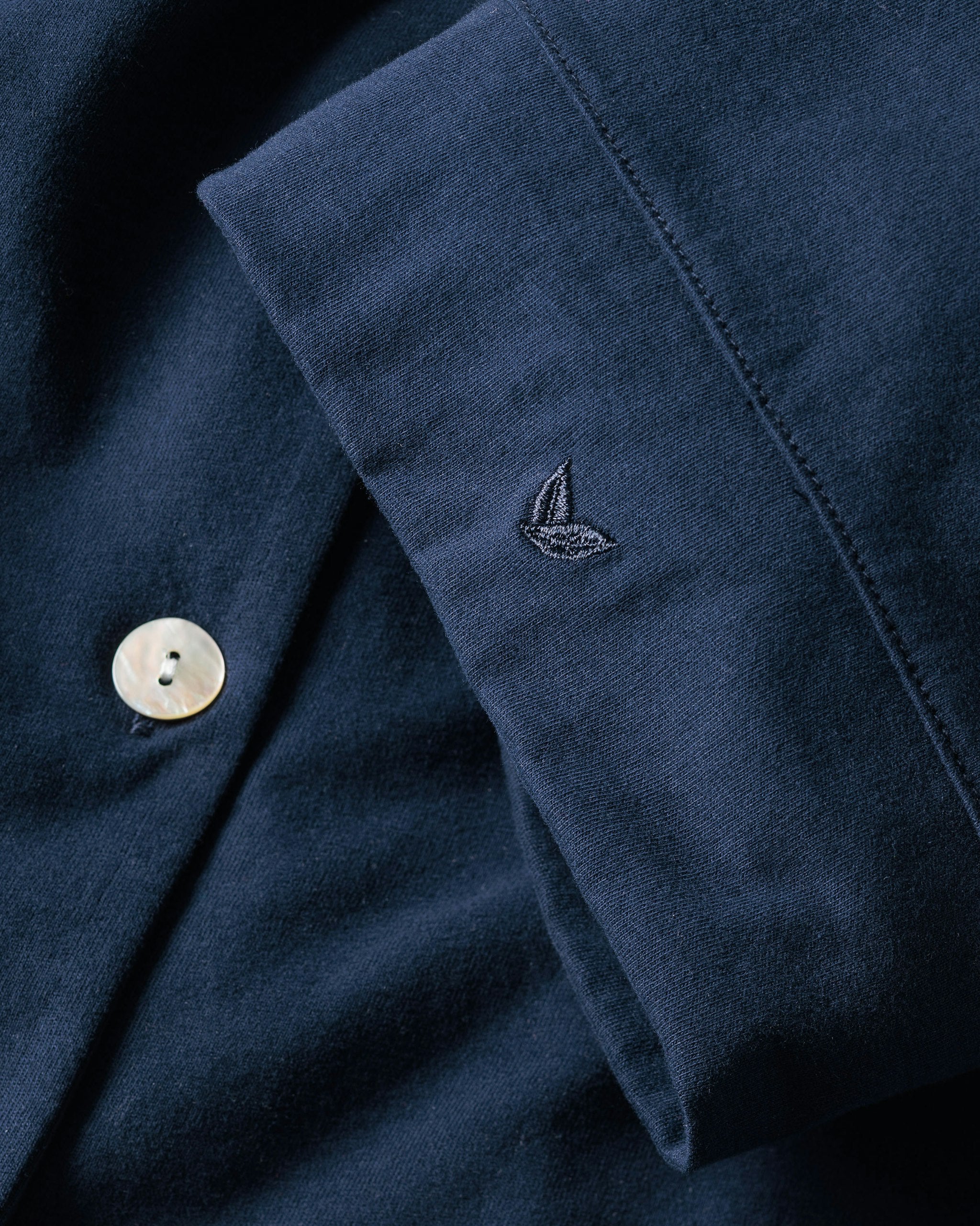 The Olivia Wide Leg Pima Pajama Set in Fleur D'Azur in Navy#Color_Navy