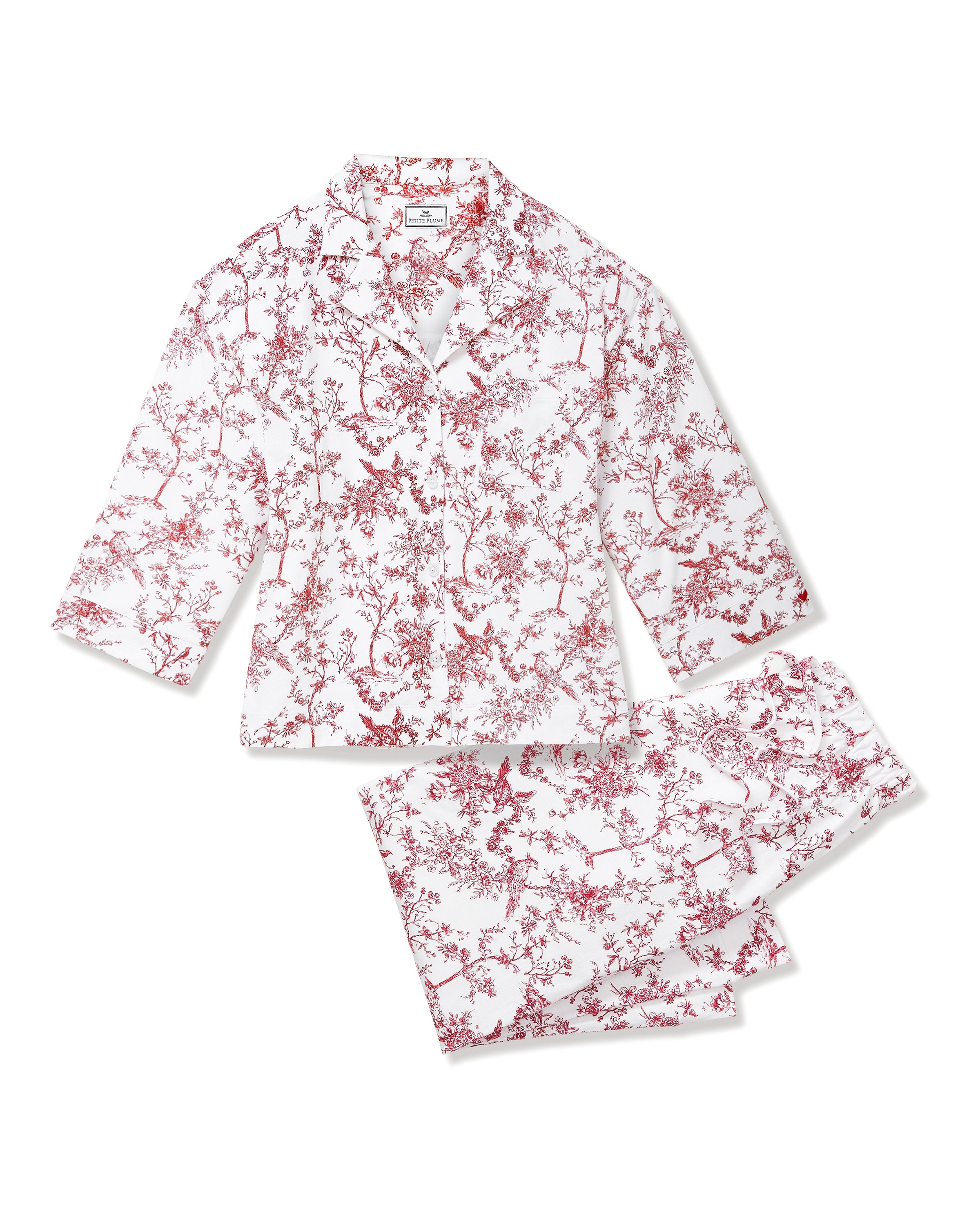 The Olivia Wide Leg Pima Pajama Set in Red Timeless Toile