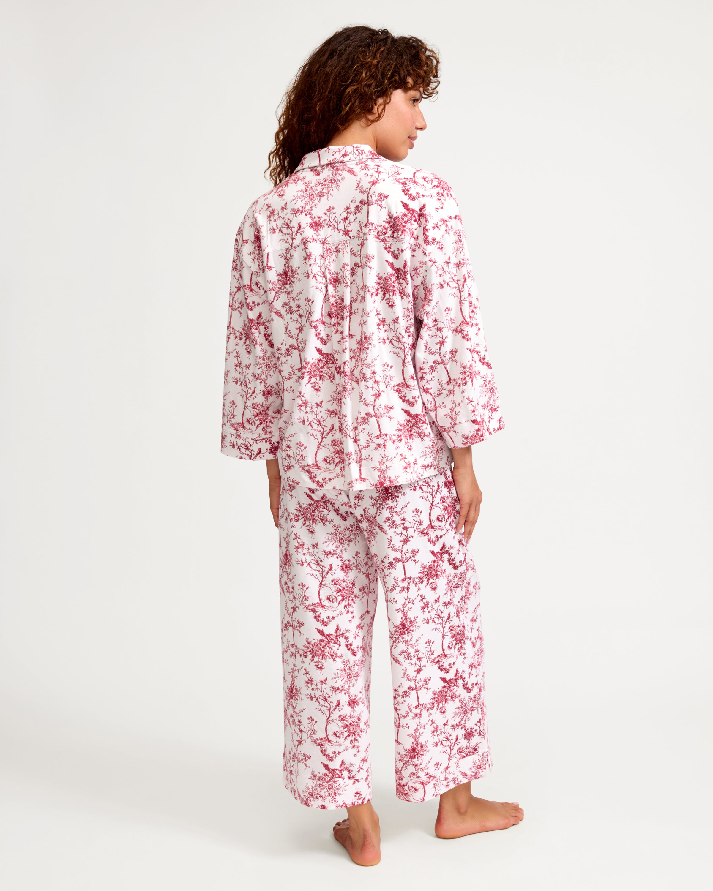 The Olivia Wide Leg Pima Pajama Set in Red Timeless Toile