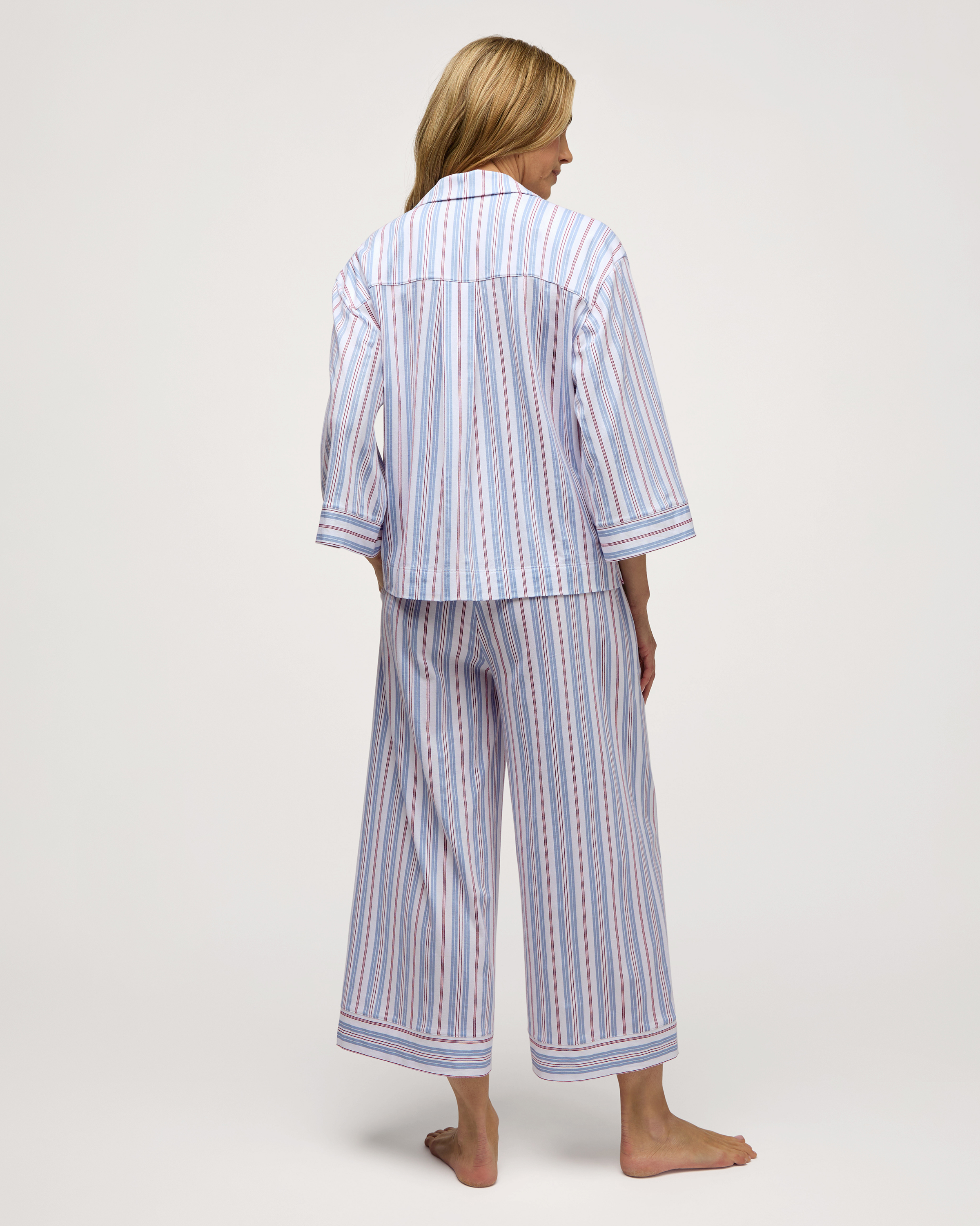 The Olivia Wide Leg Lightweight Pima Pajama Set in Vintage French Stripes