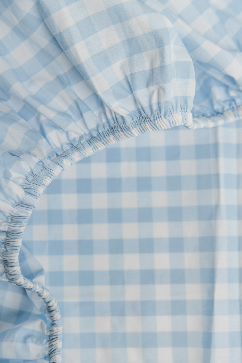 Luxe Premium Light Blue Gingham Crib Sheet Petite Plume