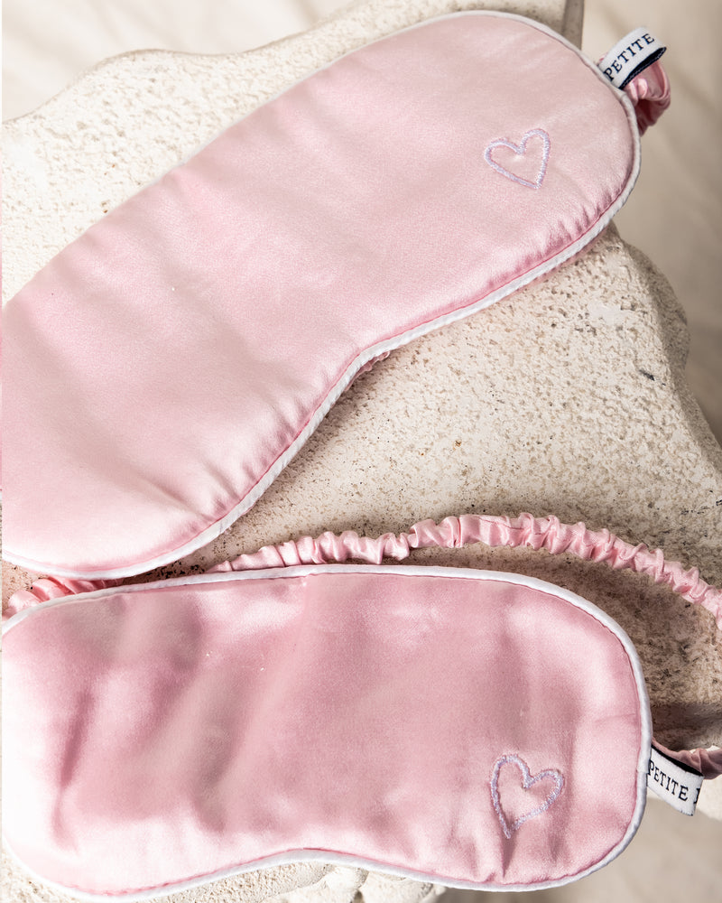 Women's Silk Sleep Mask in Pink Heart Embroidery