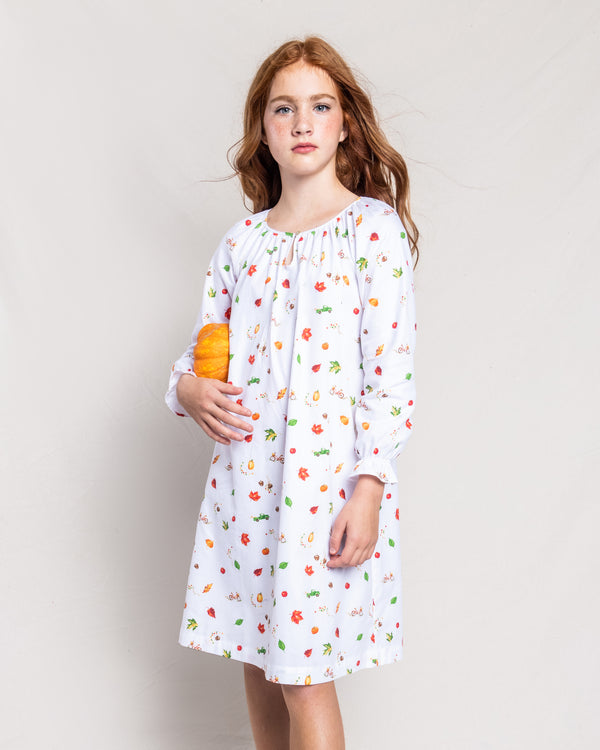 Girl's Twill Delphine Nightgown in Shades of Autumn