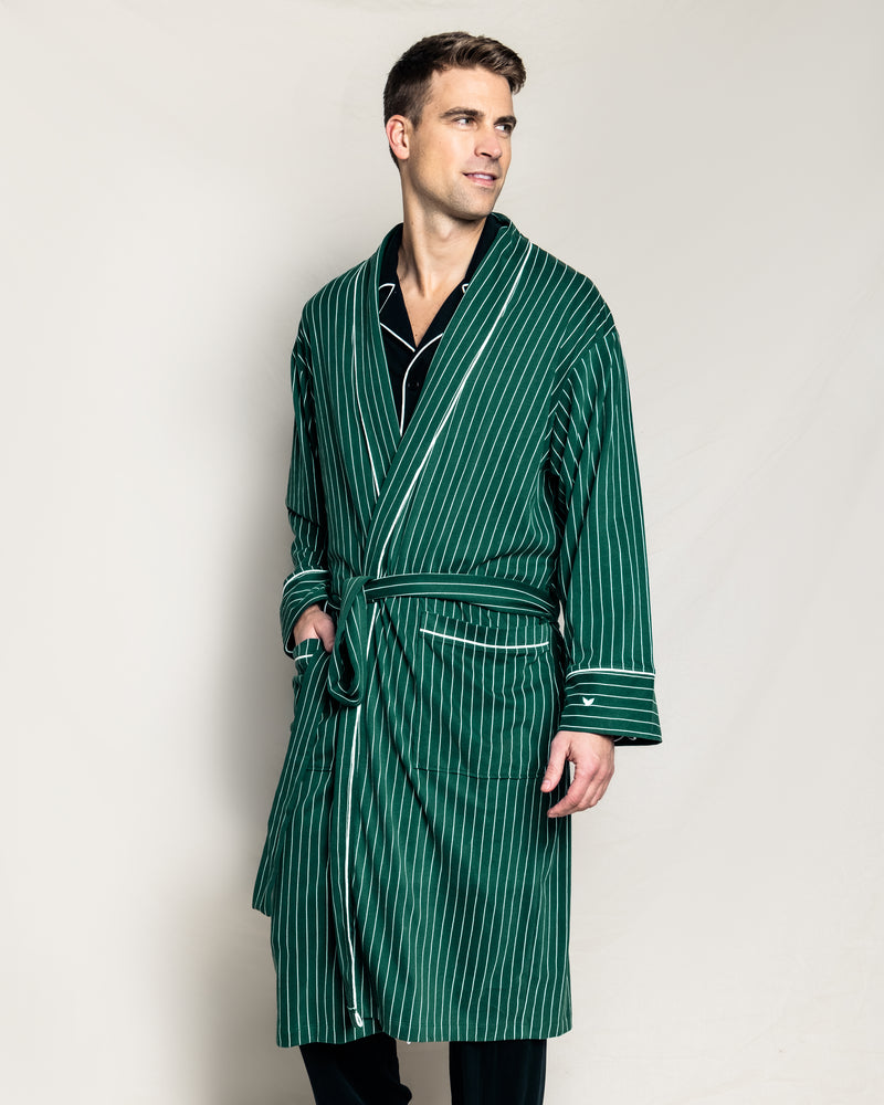 Men's Pima Robe in Green Stripe