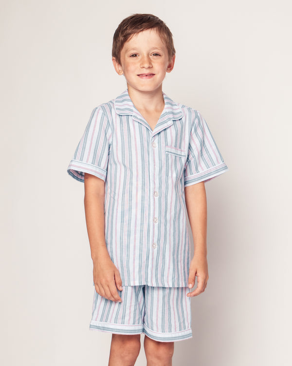 Kid's Twill Pajama Short Set in Vintage French Stripes