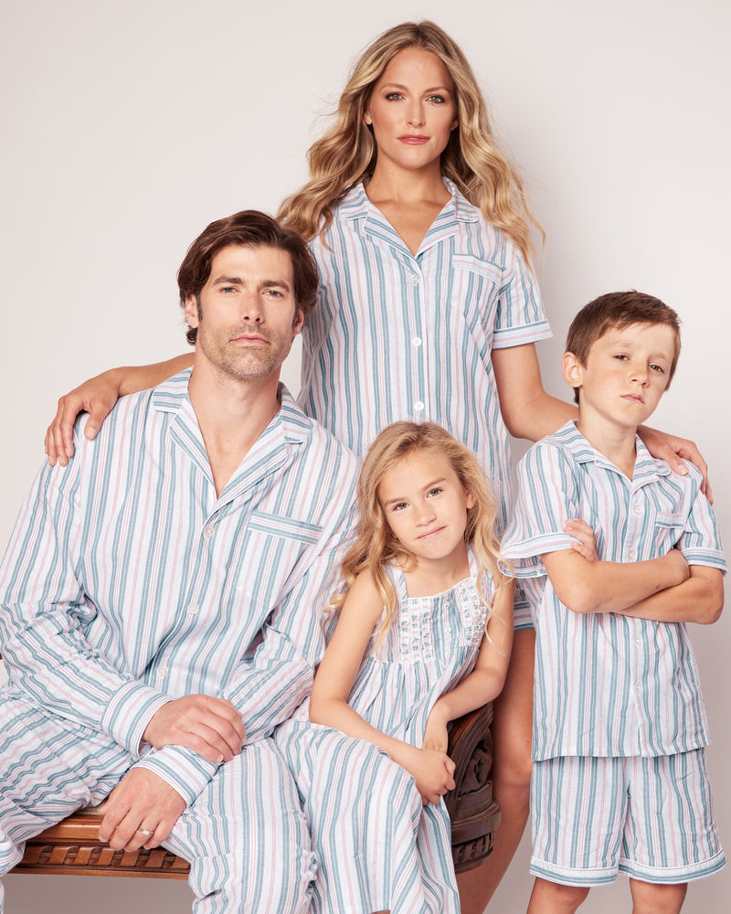 Men's Twill Pajama Set in Vintage French Stripes