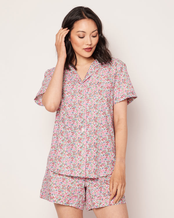 Women's Twill Pajama Short Sleeve Short Set in Fleurs de Rose