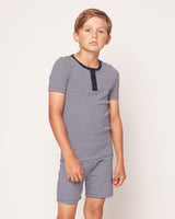 100% Pima Cotton Navy Stripe Short Set