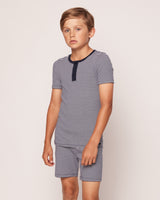 100% Pima Cotton Navy Stripe Short Set