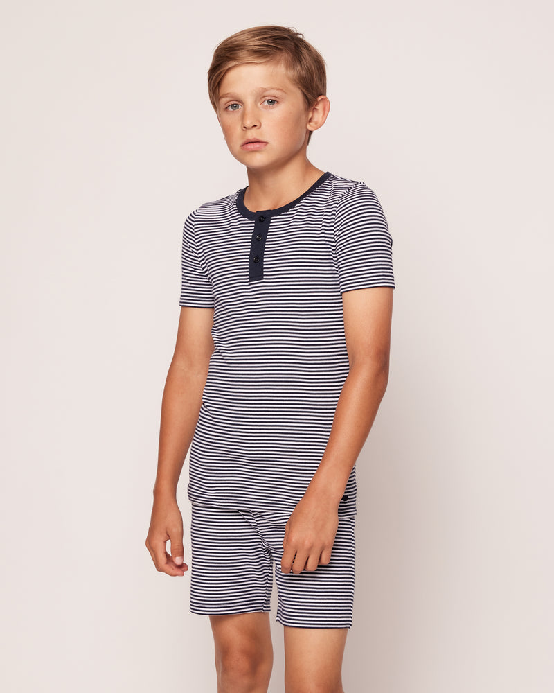 100% Pima Cotton Navy Stripe Short Set
