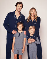 100% Pima Cotton Navy Stripe Short Set