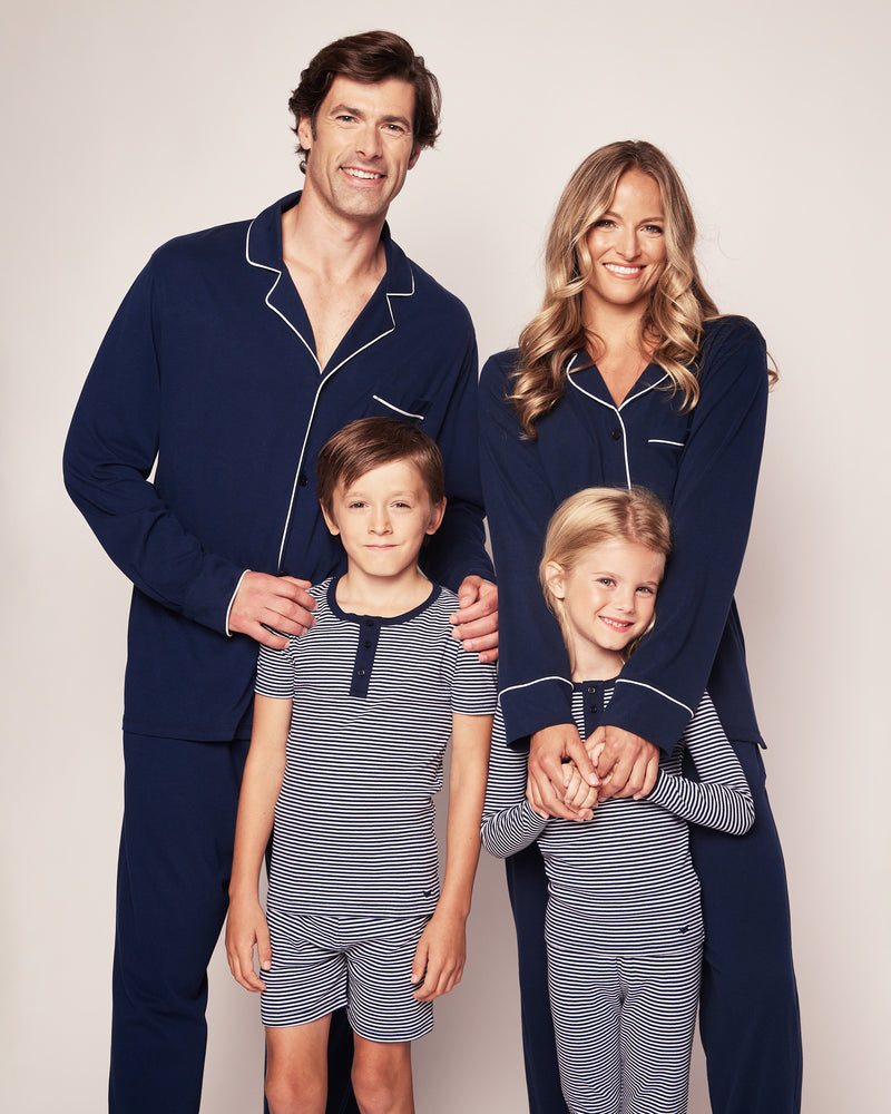 100% Pima Cotton Navy Stripe Short Set