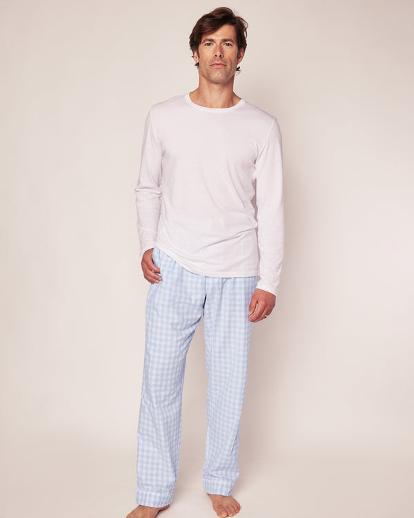 Men's Twill Pants in Light Blue Gingham