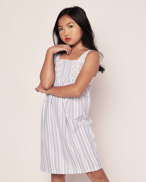 Girl's Twill Charlotte Nightgown in Vintage French Stripes