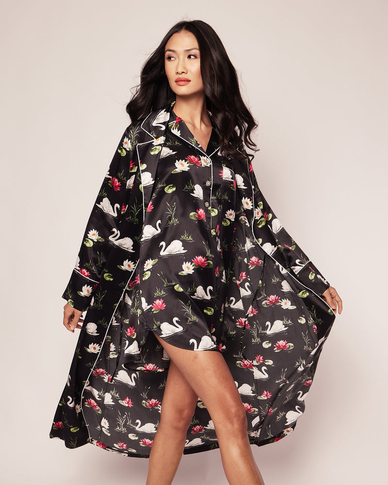 Women's Silk Long Robe in 5th Avenue Swans