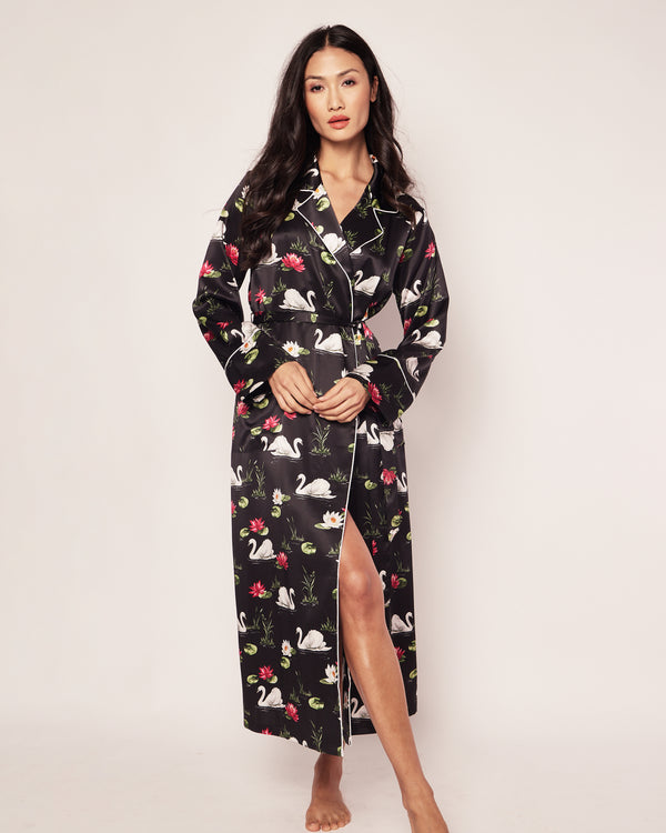 100% Mulberry Silk 5th Avenue Swans Long Robe