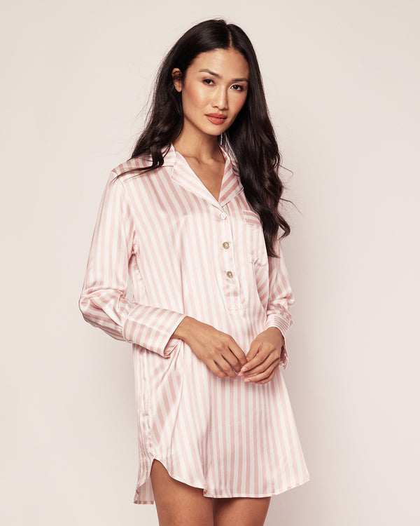 Women's Silk Nightshirt in Pink Stripe