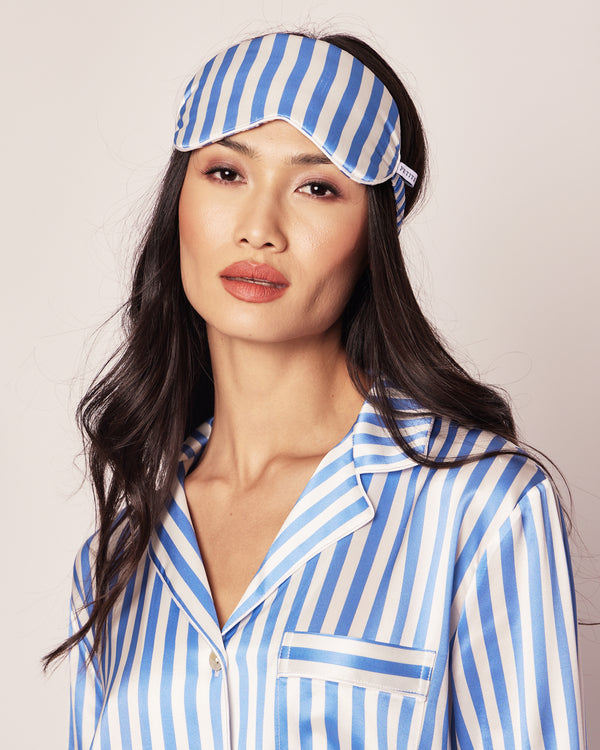 Women's Silk Sleep Mask in Azure Stripe