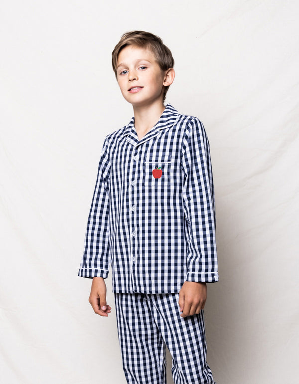 Back to School Limited Edition - Navy Gingham Pajama with Apple Embroidery