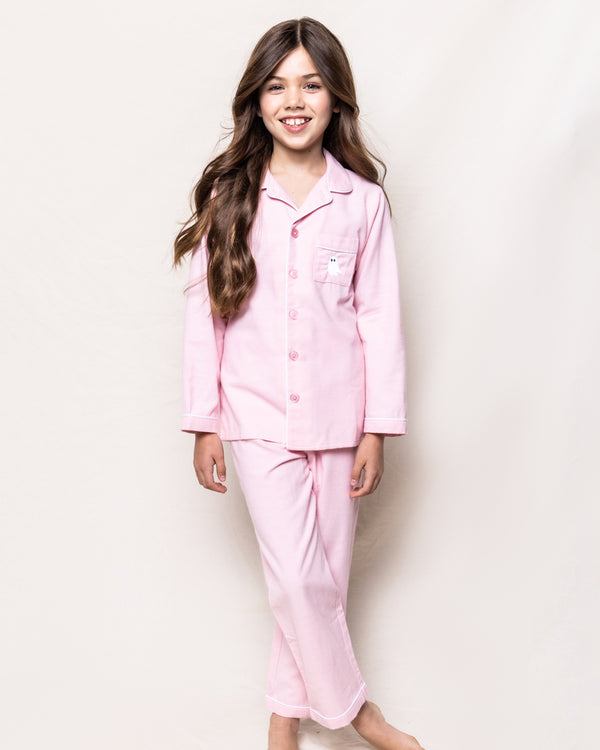 Halloween Limited Edition - Pink Flannel Pajama Set with Ghost Embroidery