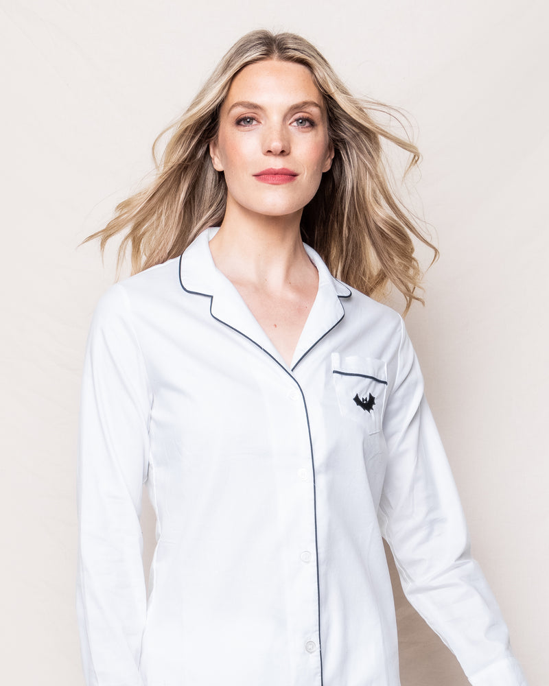 Halloween Limited Edition - Women's White Pajama Sets with Bat Embroidery