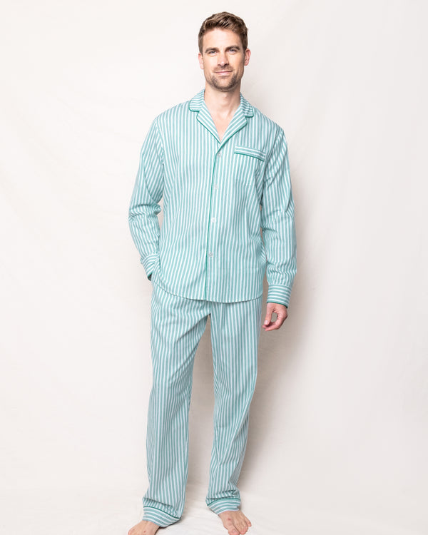 Men's Twill Pajama Set in Emerald Ticking