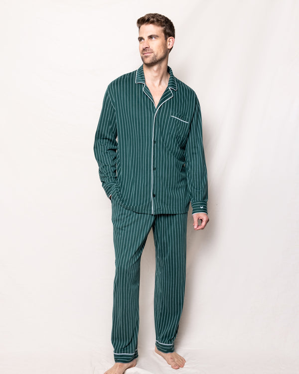 Men's Pima Pajama Set in Green Stripe