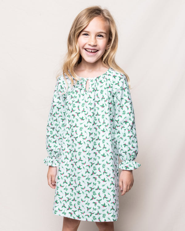 Girl's Flannel Delphine Nightgown in Sprigs of the Season