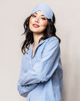 Women's French Blue Seersucker Long Sleeve Short Set