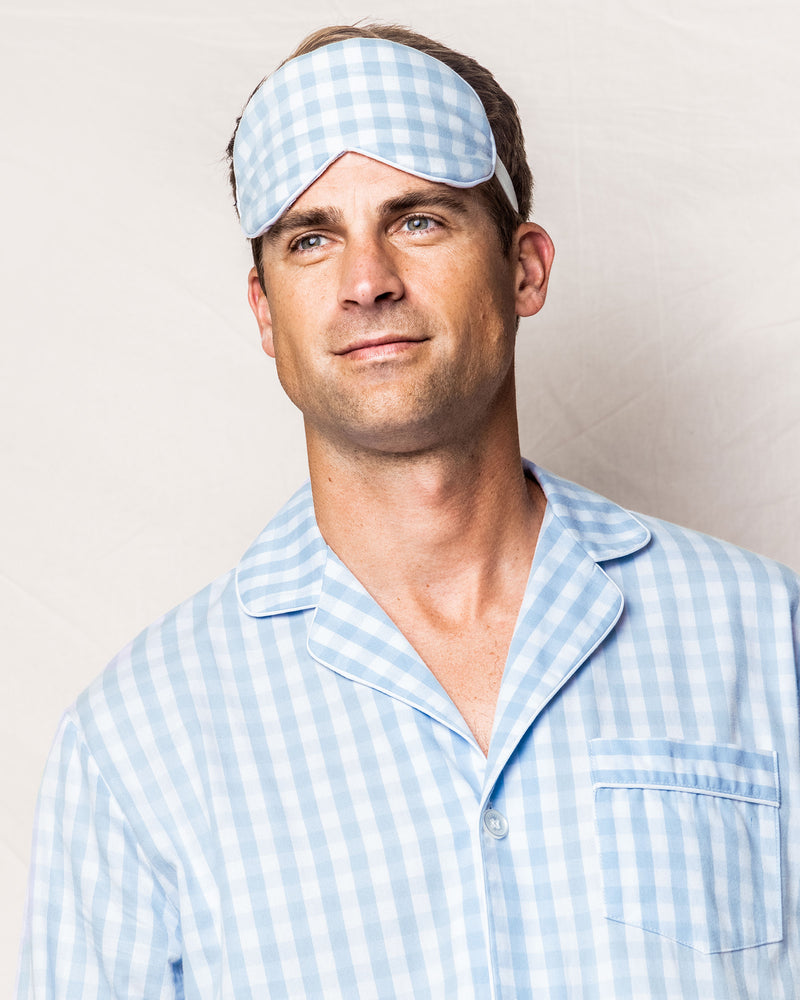 Adult Light Blue Gingham Sleep Mask