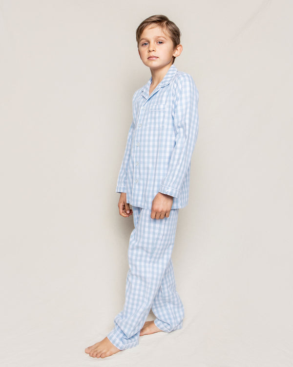 Kid's Twill Pajama Set in Light Blue Gingham